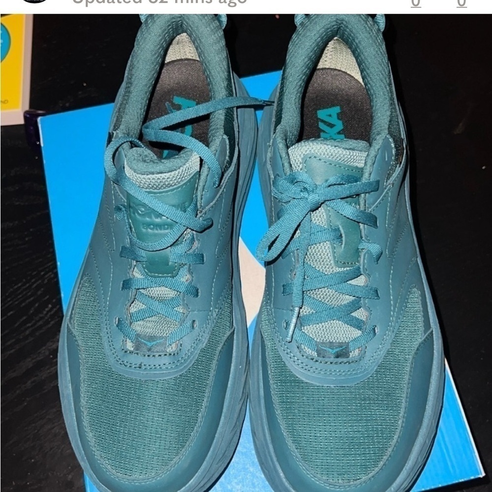 Hoka Unisex Bondi L Leather GTX GoreTex U Teal Blue Cushioned Sneakers sz 13